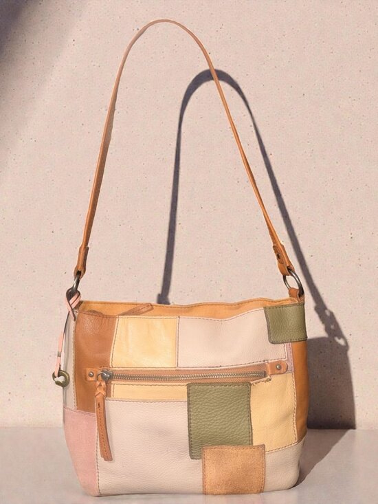 The Sak Handbags - The Sak Indio Patchwork Hobo Pink Tan Mixed Leather Shoulder Bag Bohemian Boho